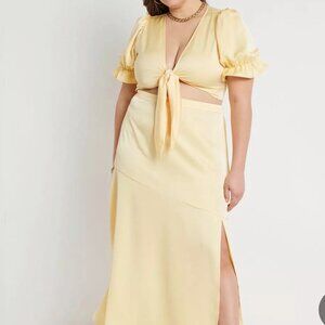 Eloquii women's Tie front cropped blouse and satin skirt set, Golden Haze SZ 16